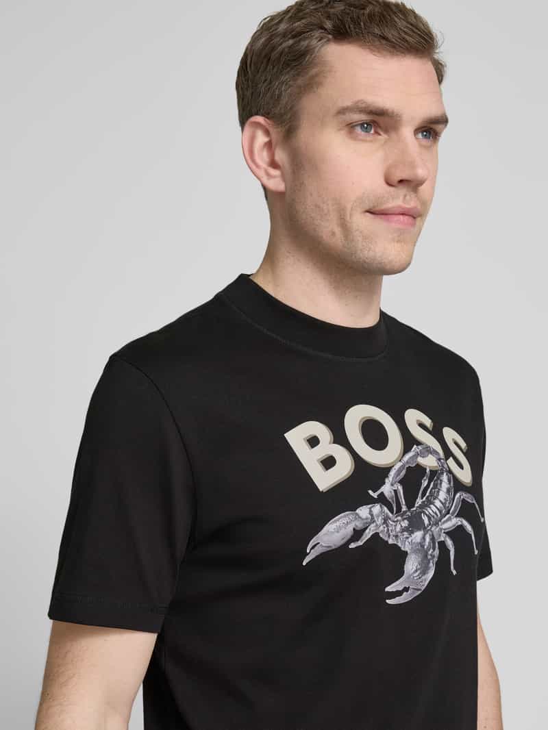 Boss Orange T-shirt met label- en motiefprint model 'Bossfish'