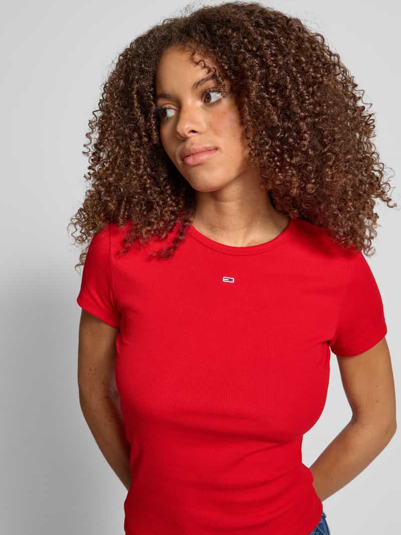 Tommy Jeans Slim fit T-shirt met logostitching model 'ESSENTIAL'