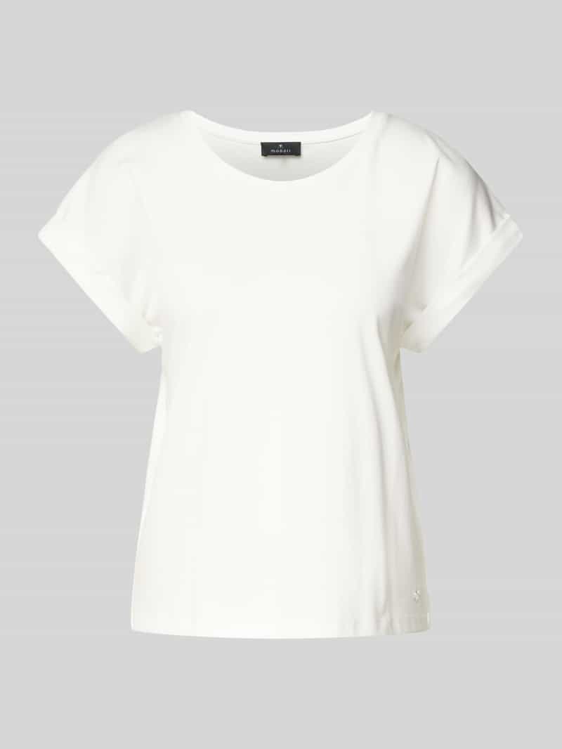 monari T-shirt met geribde ronde hals