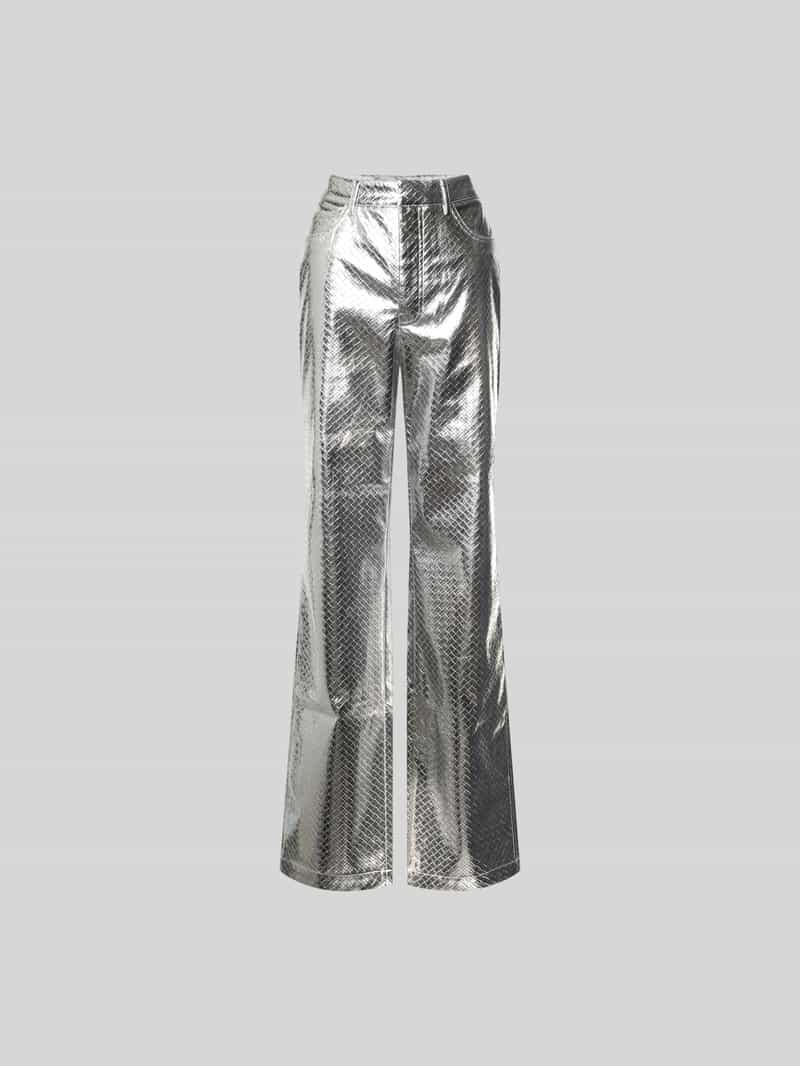 Flared broek van imitatieleer met 5-pocketmodel