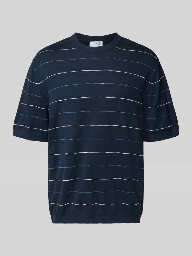 Selected Homme Regular fit gebreid shirt van een mix van katoen en linnen model 'BERG SUN'