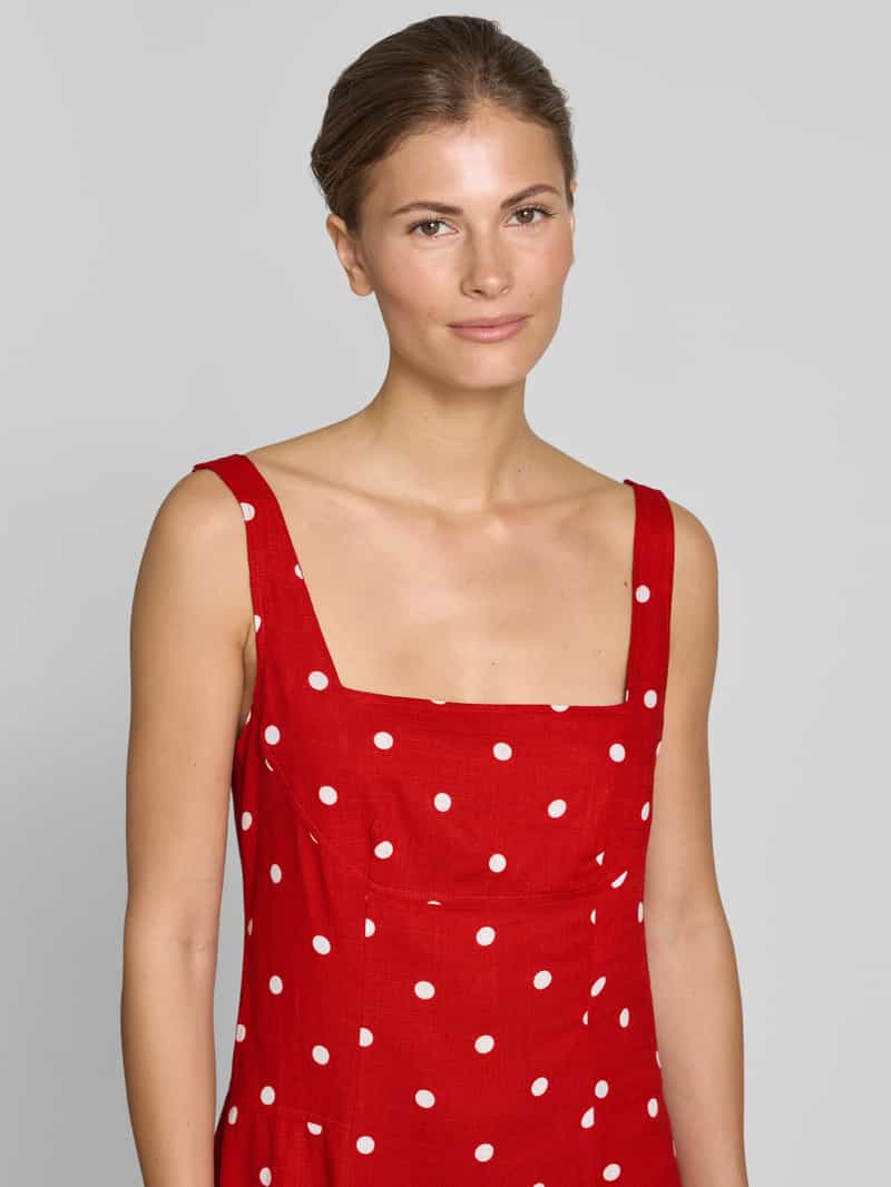 Apricot midi-jurk met linnen en vierkante hals, foto 4