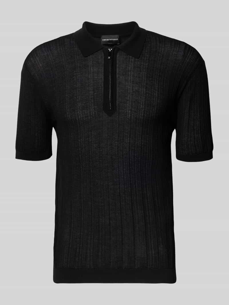 Emporio Armani Herren Schwarz Body Fit Poloshirt Mit Kurzem Reißverschluss In Größe Mittel