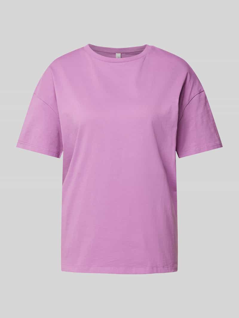 QS T-shirt met geribde ronde hals