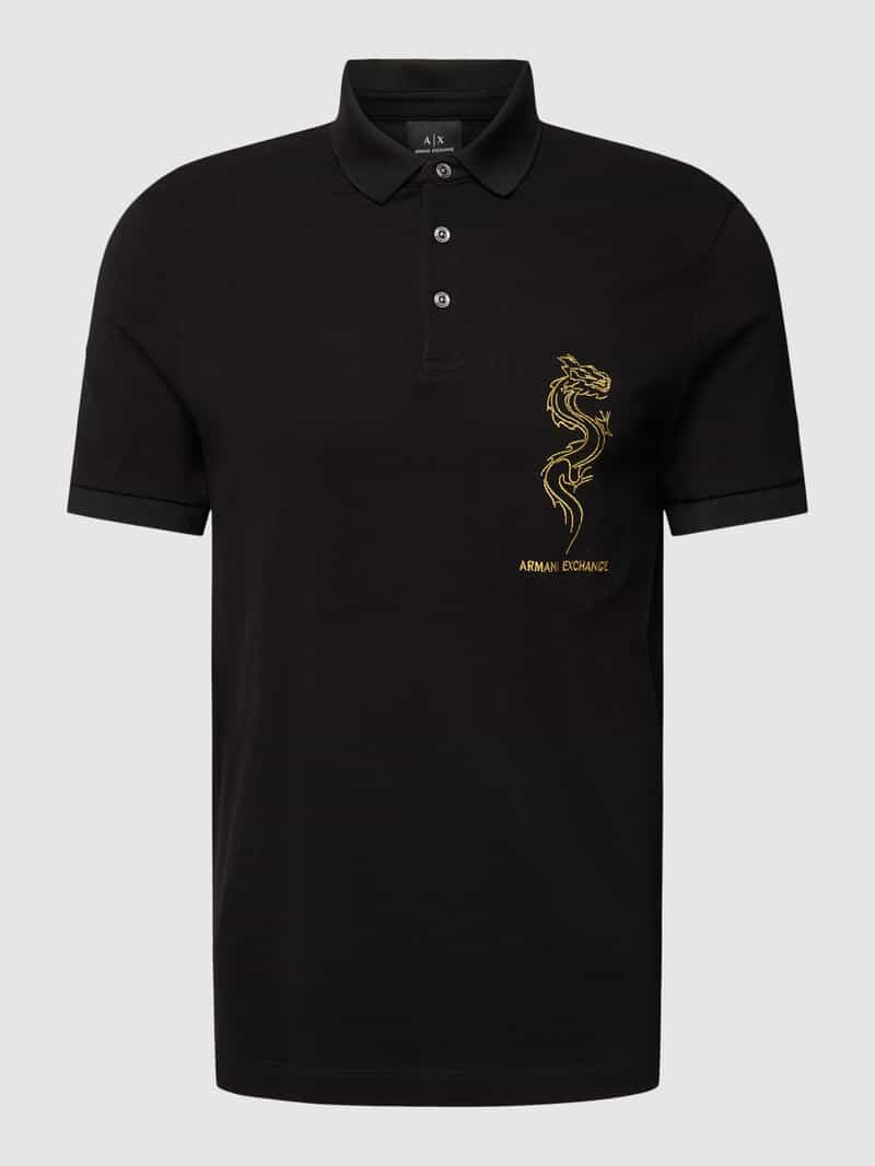 Armani Exchange Poloshirt met motiefstitching model 'Chinese Dragon'