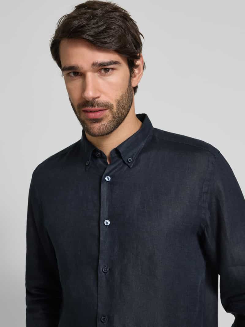 Boss Regular fit linnen overhemd met button-downkraag