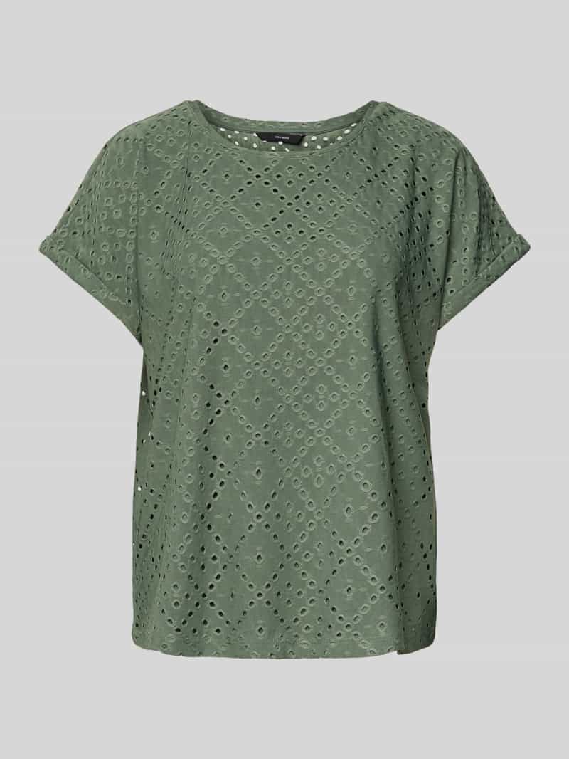 Vero Moda Relaxed fit T-shirt met broderie anglaise model 'TASSA'
