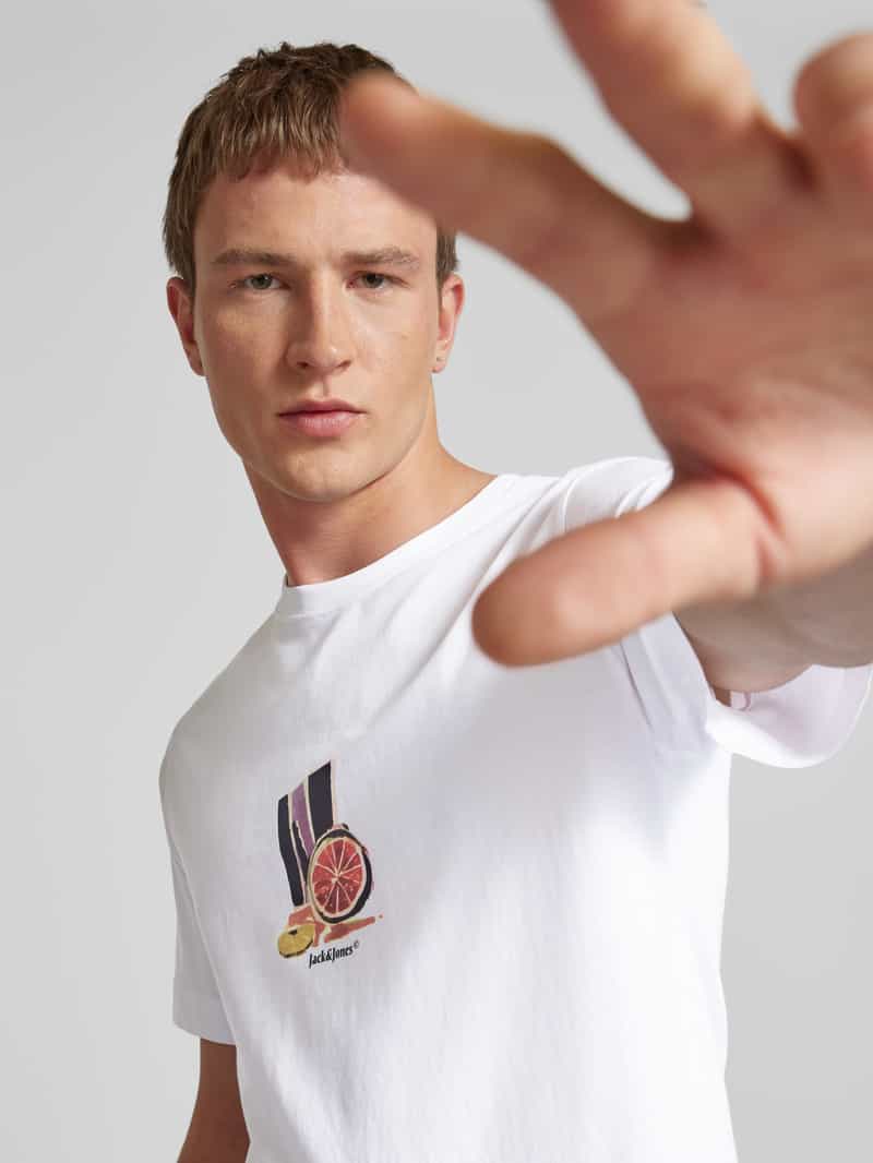 jack & jones T-shirt met geribde ronde hals model 'VARENNA'