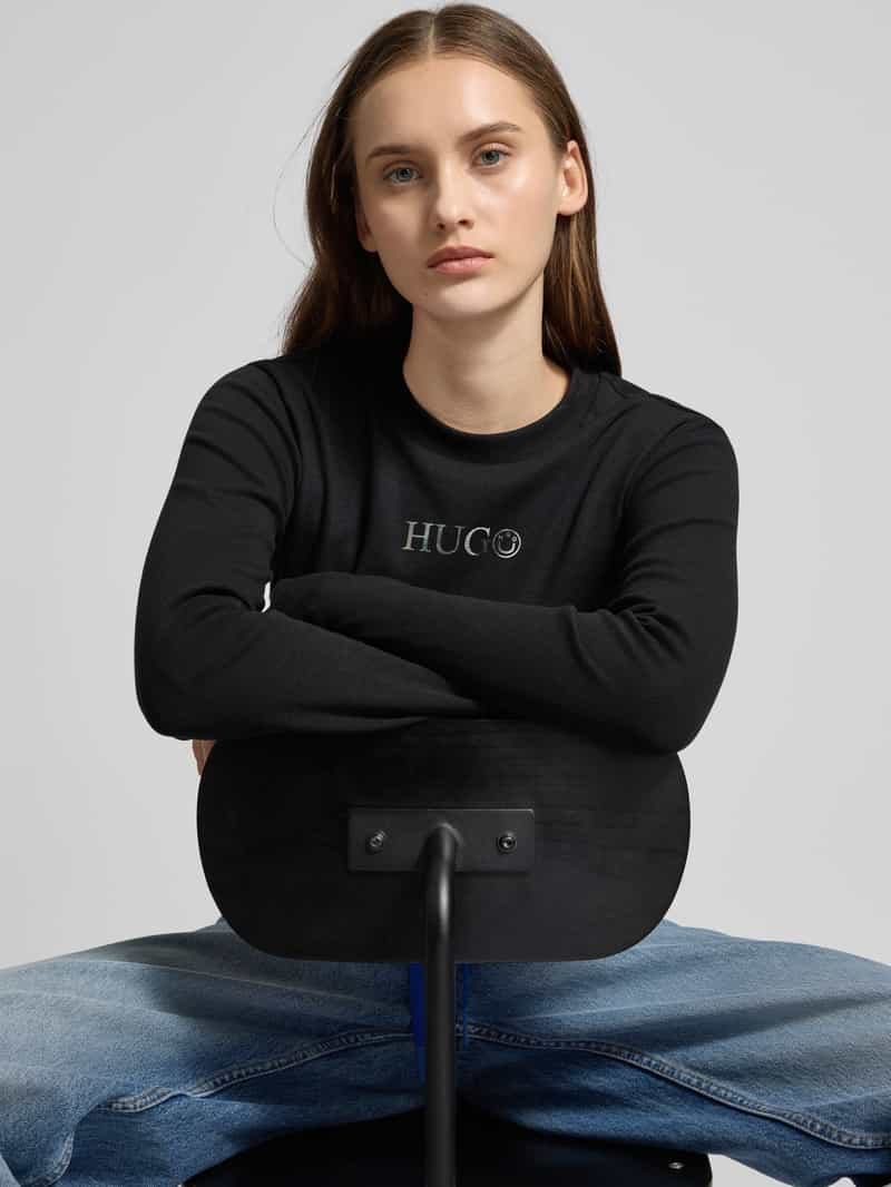 Hugo Blue Kort shirt met lange mouwen en ronde hals model 'Della'
