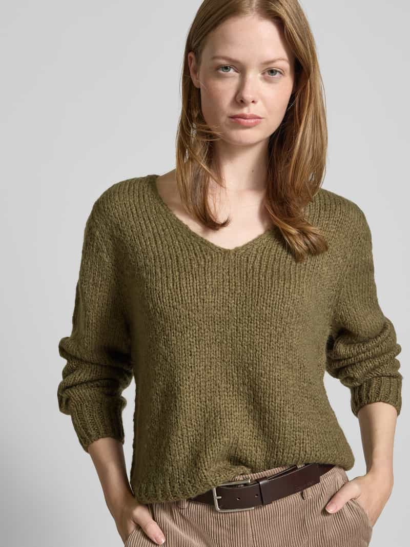 Oui Gebreide pullover met V-hals