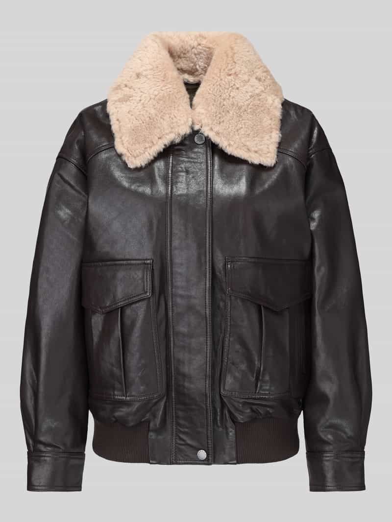 Weekend Max Mara Leren jacks met afneembare bontkraag