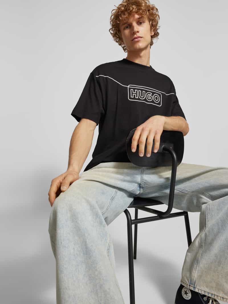 Hugo Blue T-shirt met labelstitching model 'Noideryo'