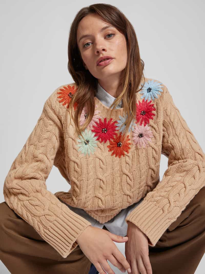 Weekend Max Mara Gebreide pullover van wol met bloemenapplicaties