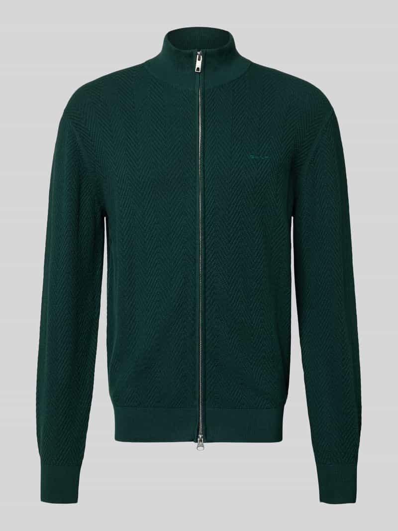 Gant Regular fit gebreid jack van mix van katoen en wol model 'HERRINGBONE TEXTURE ZIP'