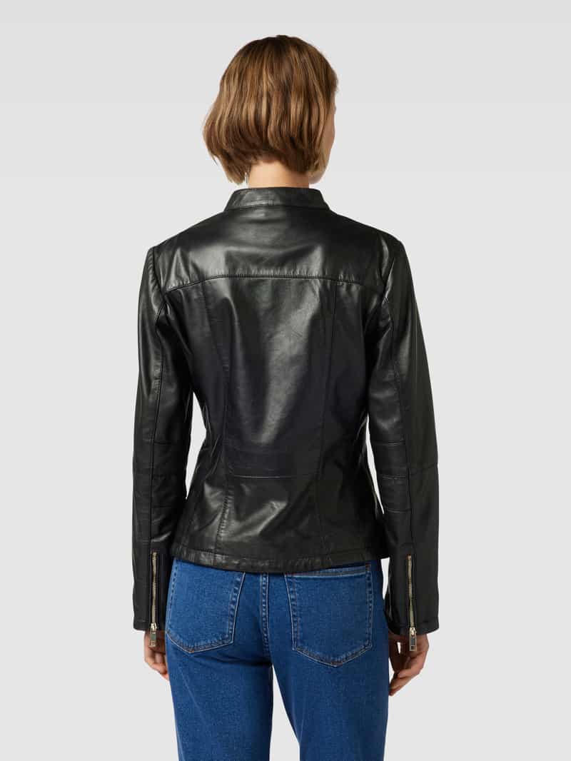 Zwart leren jack met siernaden Cabrini