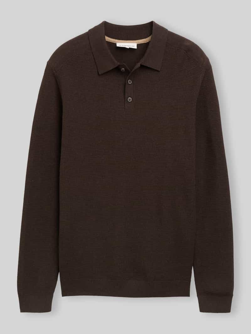 Tom Tailor - Gebreide trui met polokraag - Maat S - dark chocolate brown melange