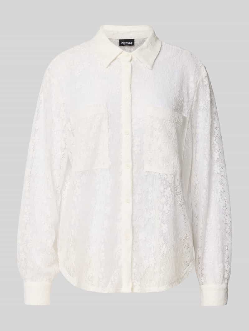 Pieces Relaxed fit blouse met lange mouwen in kant model 'SCOUT'