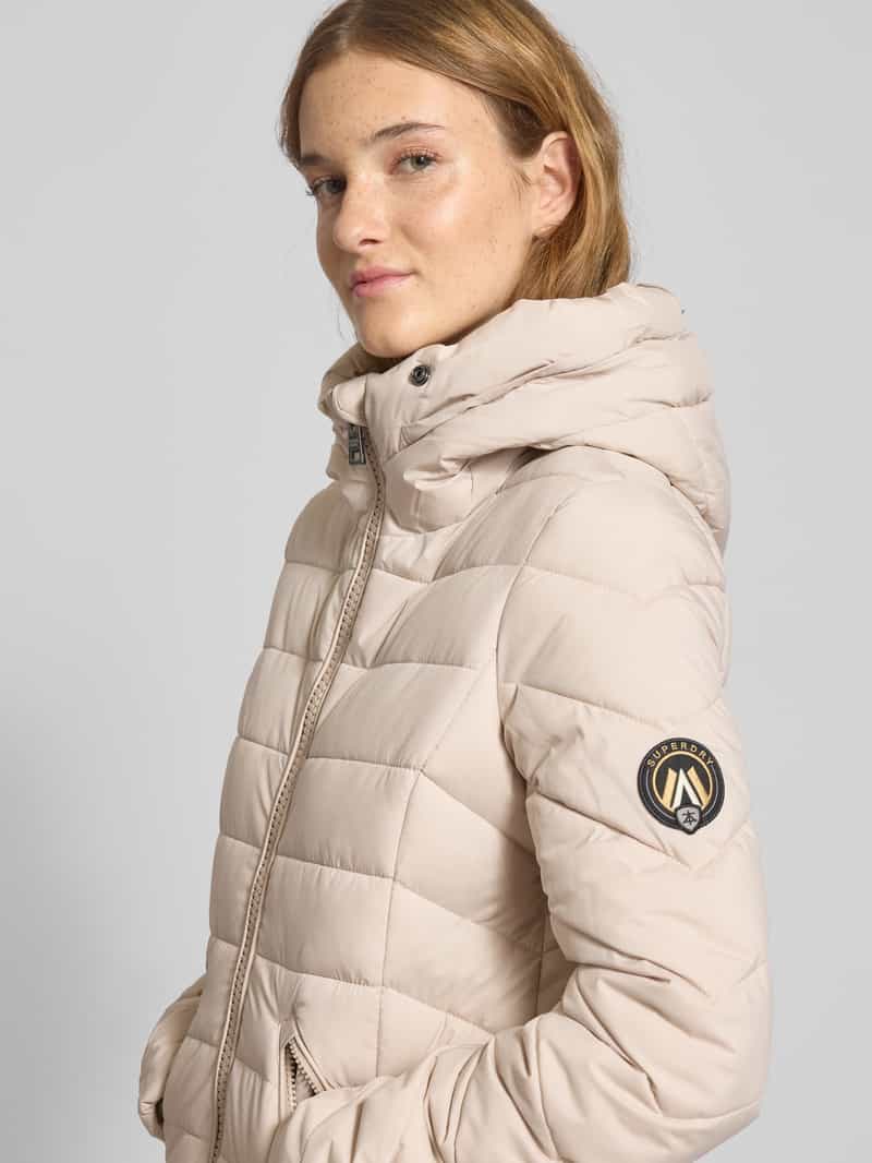 Superdry Regular fit gewatteerde lange jas met imitatiebont model 'Fuji'