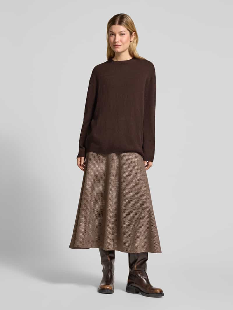Comma Gebreide pullover van wolmix met ronde hals donkerbruin, foto 5