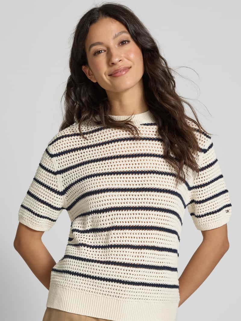 Tommy Hilfiger Regular fit gehaakte pullover van katoenmix