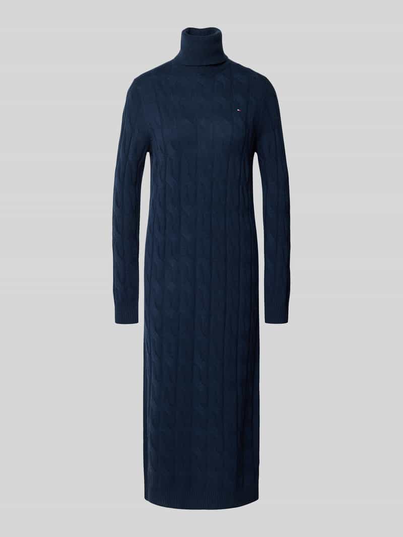 Tommy Hilfiger Gebreide jurk SOFT WOOL CABLE ROLL-NK LS DRESS met kabelpatroon, van zuivere wol