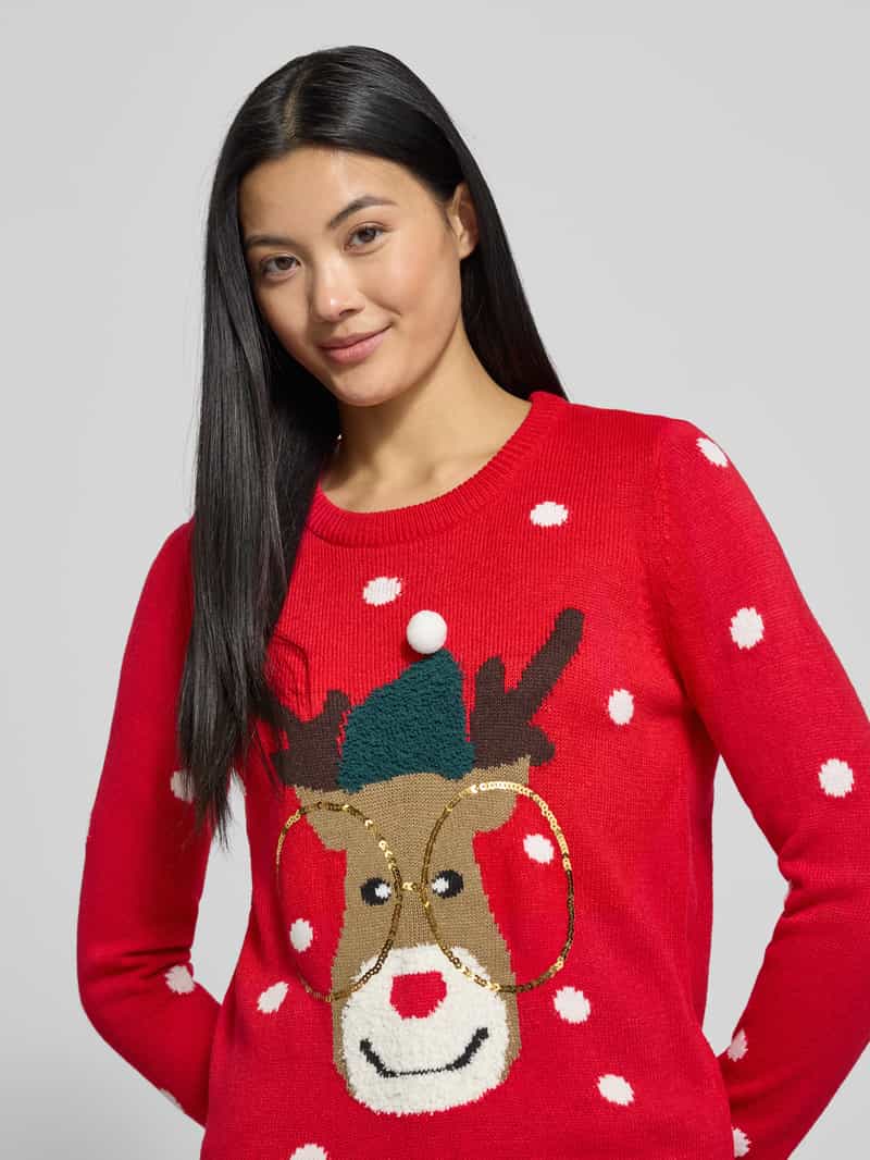 Vero Moda Regular fit kersttrui met paillettenmotief model 'TINSEL'