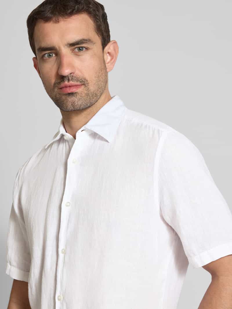 Boss Orange Regular fit linnen overhemd met 1 2-mouwen model 'Rash'
