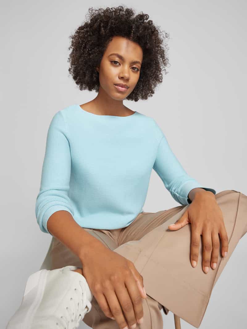 MARC O POLO Gebreide pullover met geribde boothals