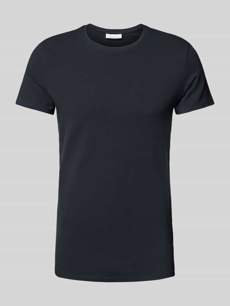 T-shirt met geribde ronde hals