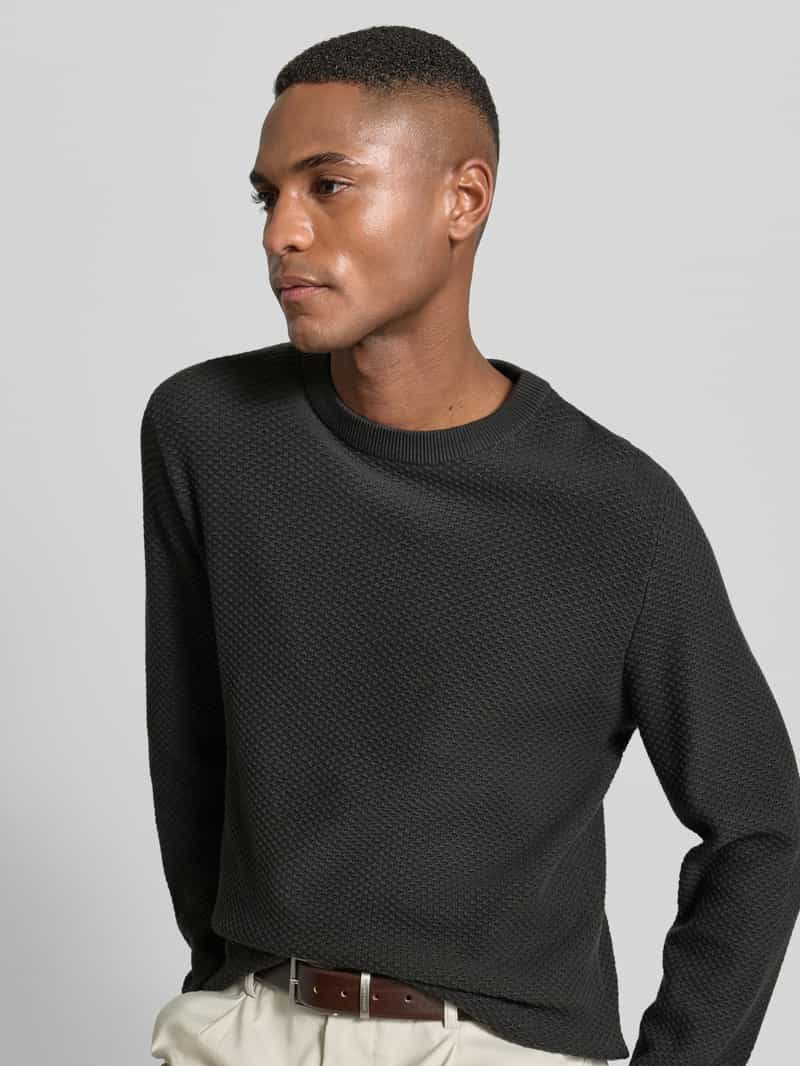 lindbergh Gebreide pullover met structuurmotief en ronde hals