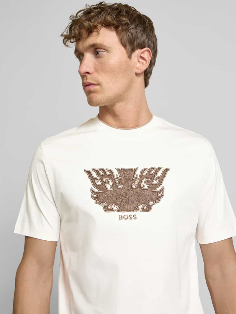 Boss T-shirt met motief- en labelstitching model 'Taut'