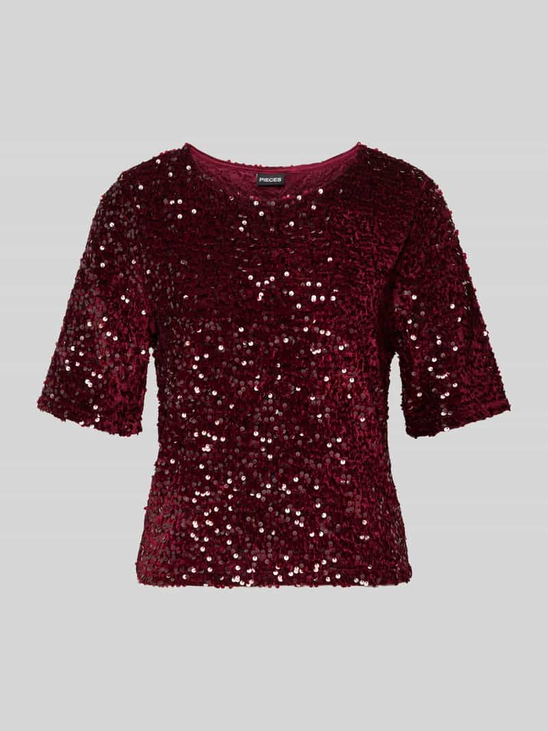Pieces Regular fit T-shirt met pailletten model 'KAM'