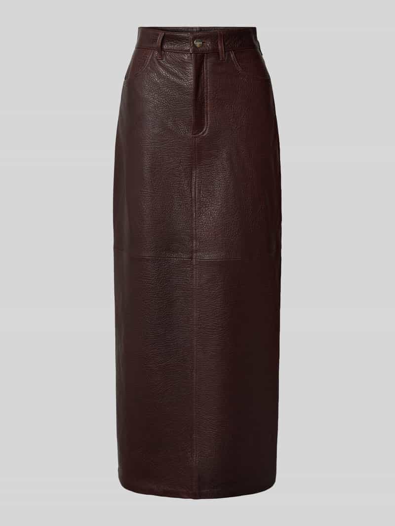 Ivy Oak Maxirok in leerlook met loopsplit model 'LISANNE'