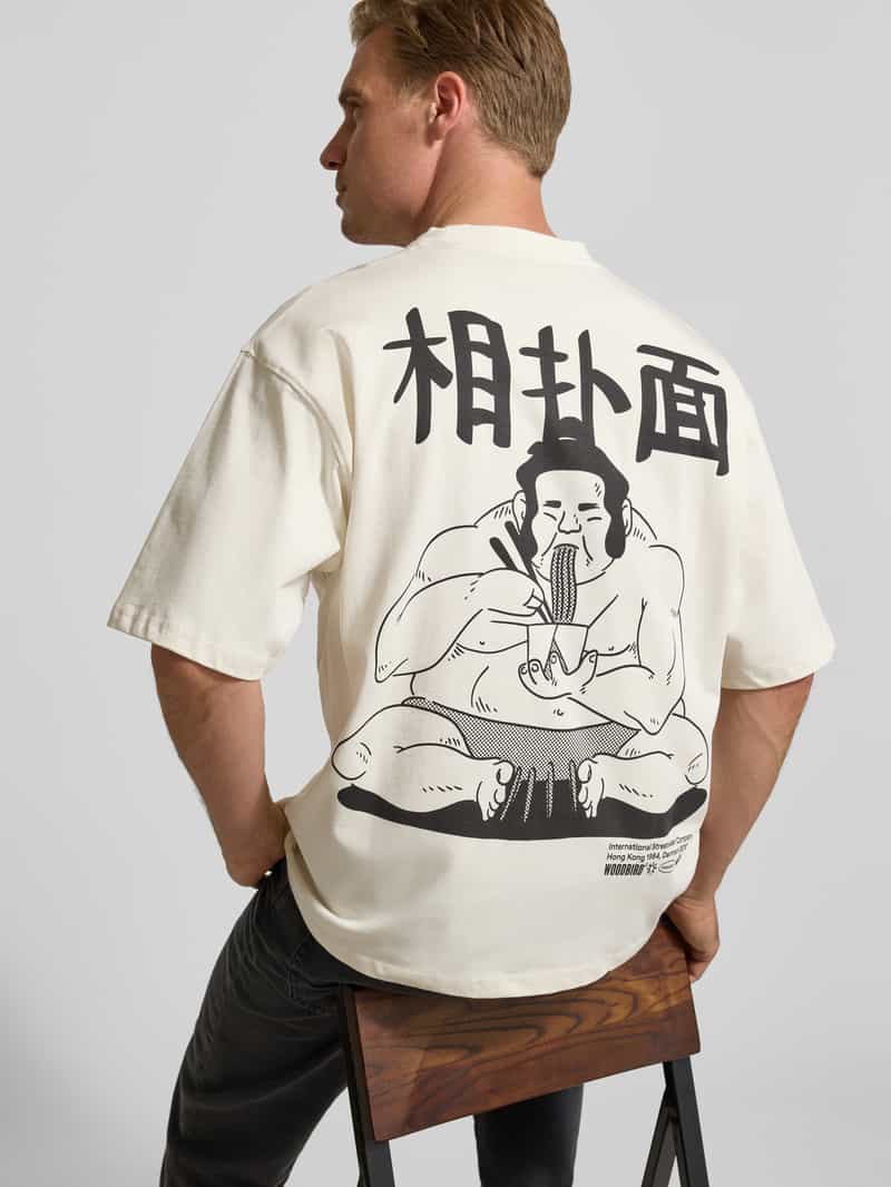 WOODBIRD T-shirt met labelprint model 'Beam'