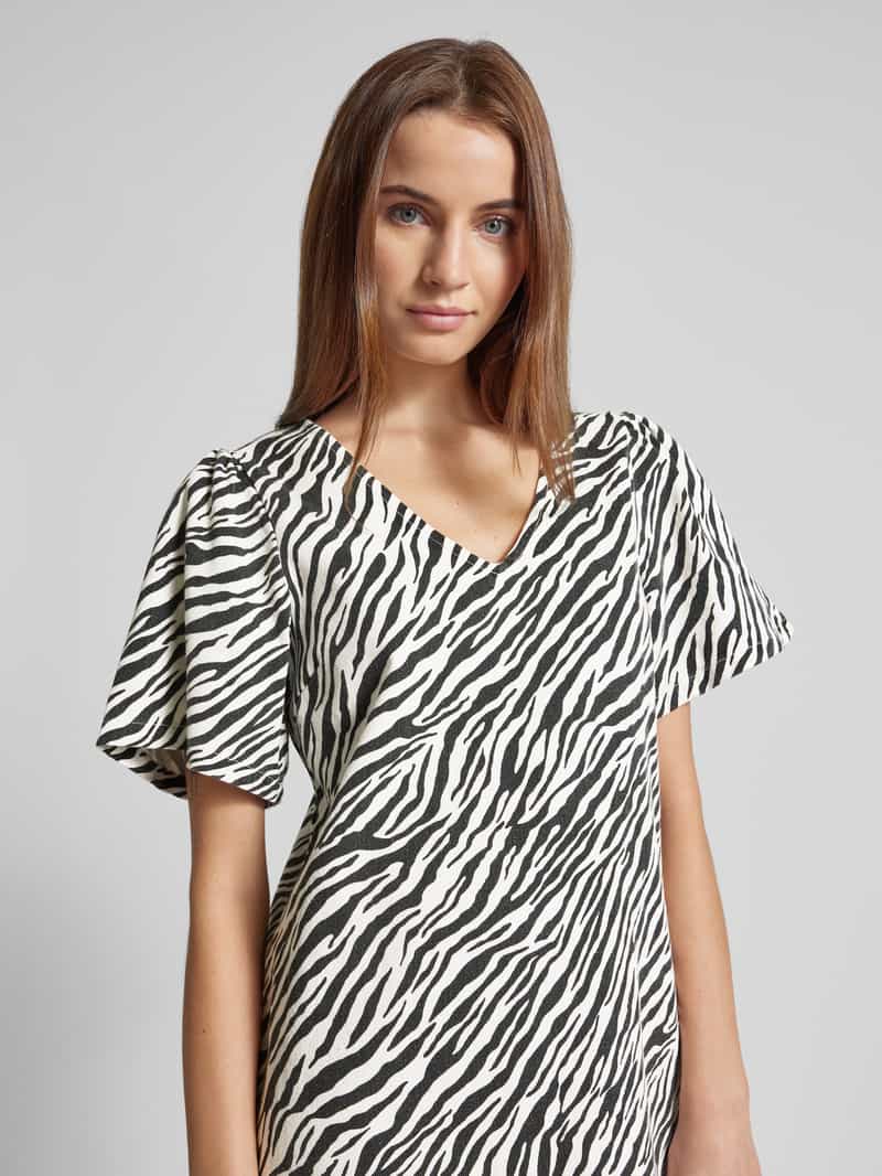 Ichi Knielange jurk met V-hals model 'ZEBRA'