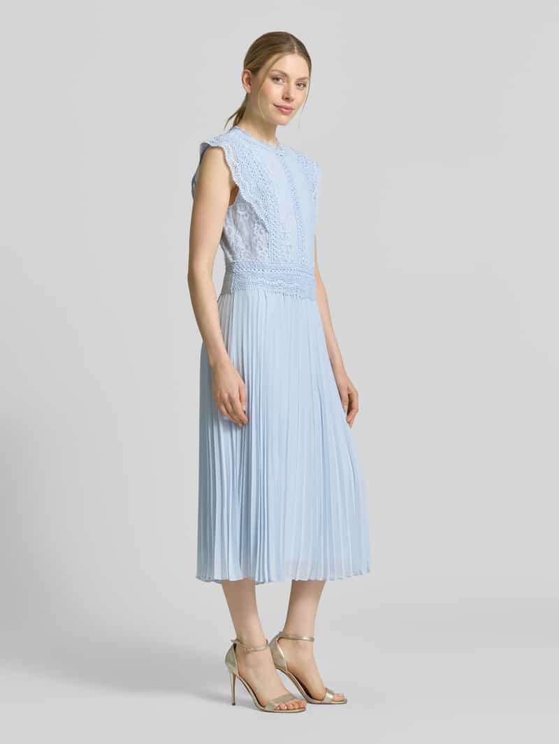 S.Oliver regular fit midijurk met kant rookblauw, foto 5