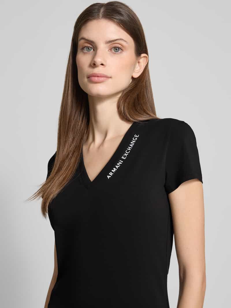Armani Exchange T-shirt met labelstitching en V-hals