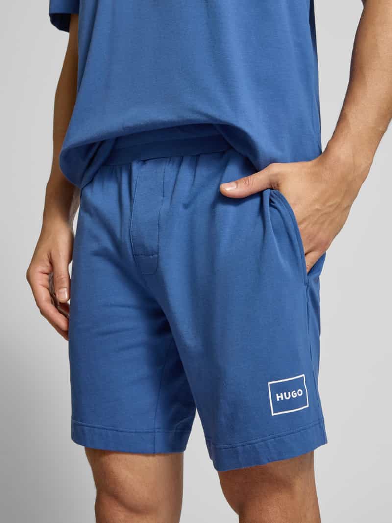 HUGO Korte broek met labelprint en elastische band model 'Laze'