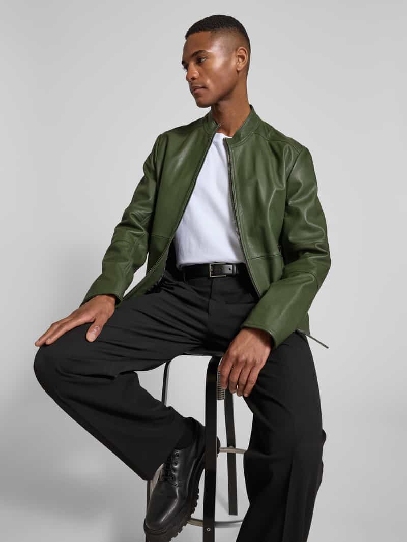 HUGO Leren jack met opstaande kraag model 'Lokis'