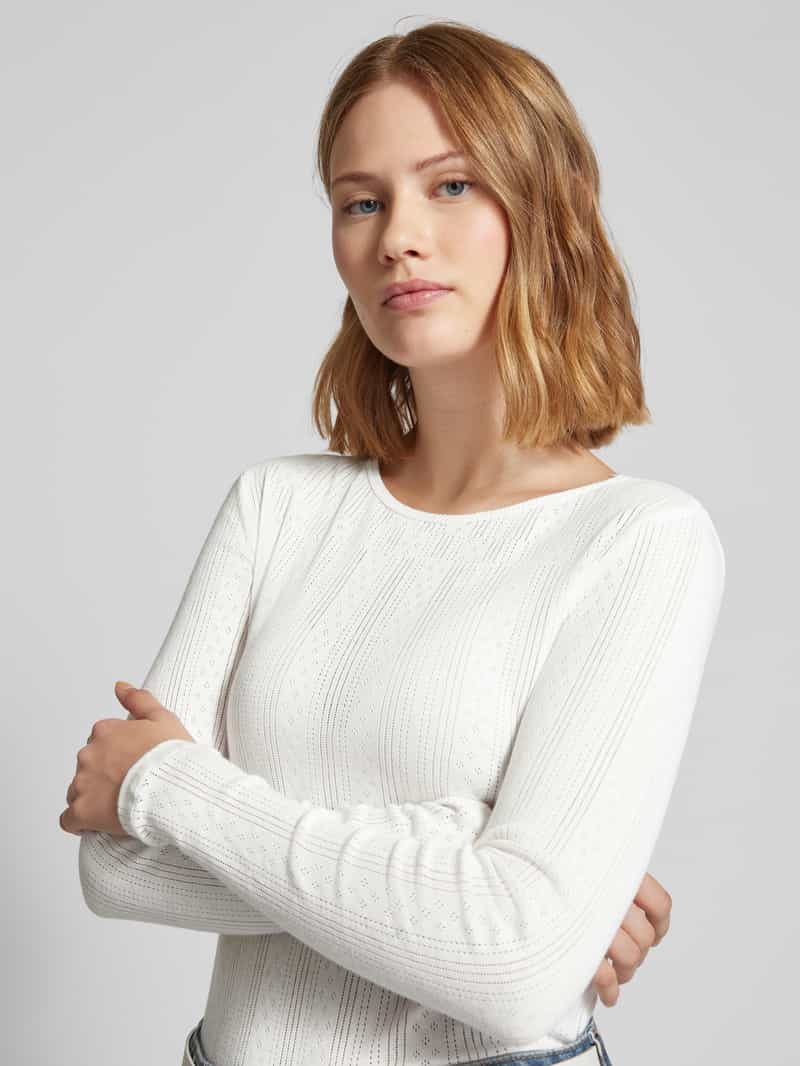 Vero Moda Slim fit shirt met lange mouwen en fijn ajourpatroon