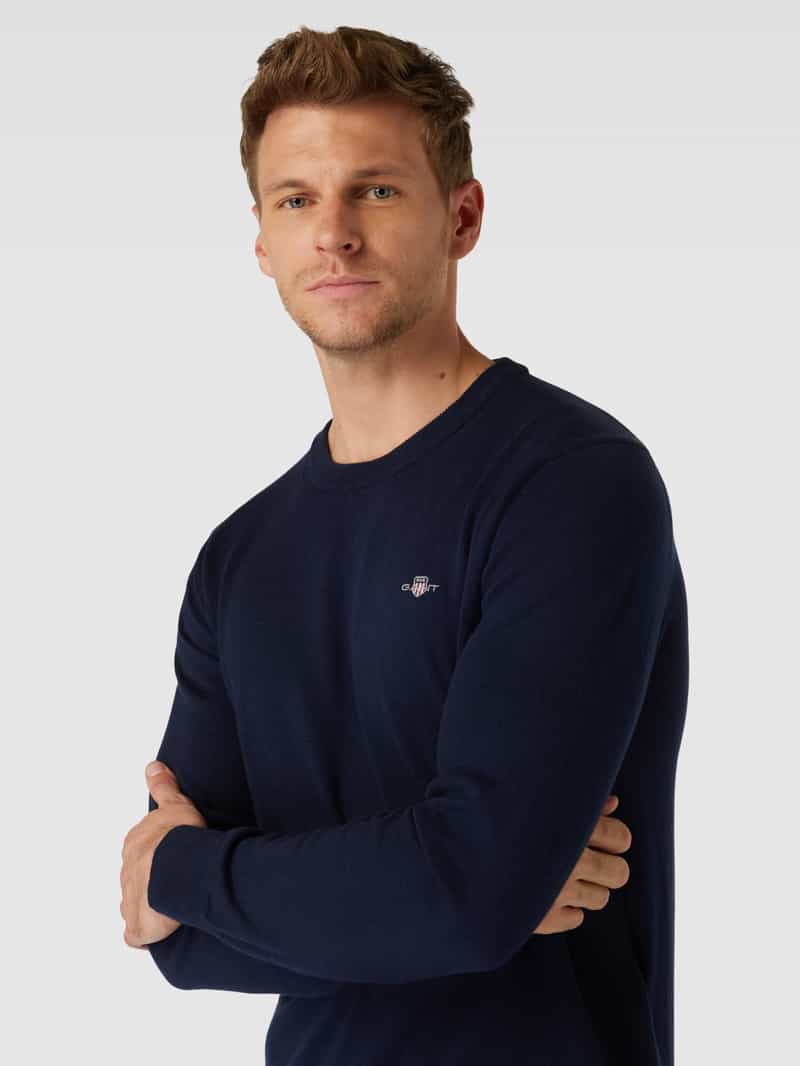 Gant Gebreide pullover met ronde hals en labelstitching