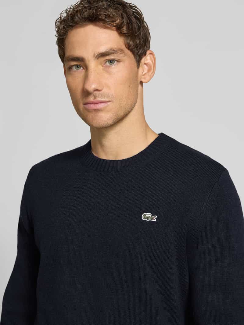 Lacoste klassiek fit pullover van zuivere wol donkerblauw, foto 5