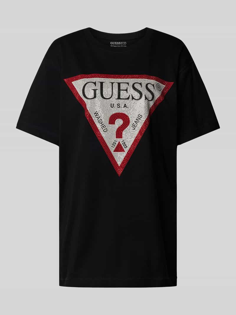 Guess T-shirt met strass-steentjes model 'SHINY TRIANGLE'