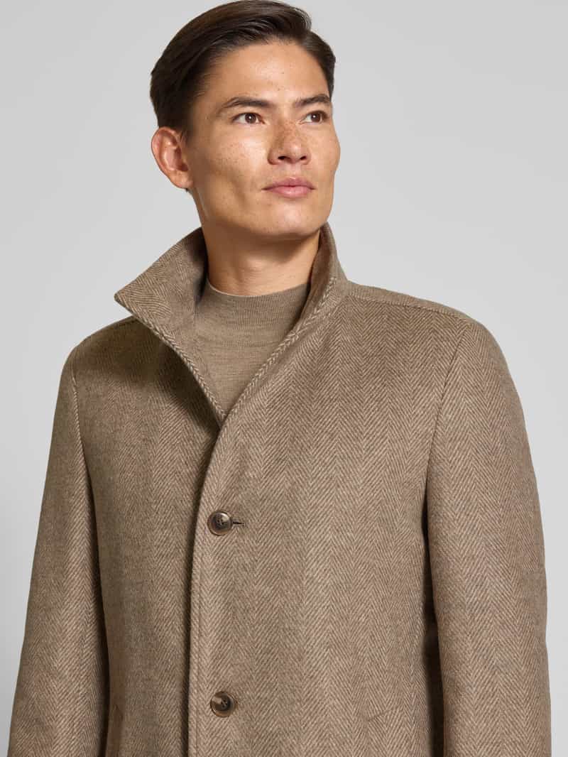 Boss Slim fit lange wollen jas met visgraatmotief model 'HYDE'