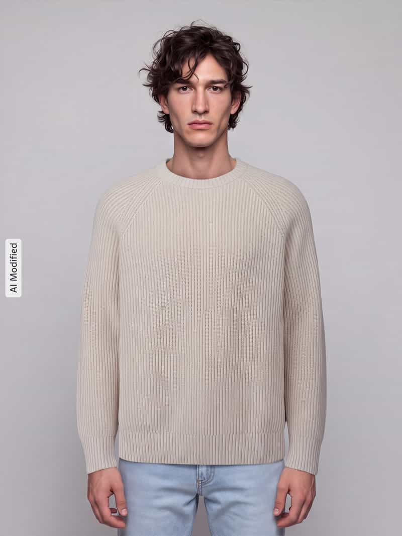 Selected katoenen relaxed fit gebreide trui - ecru, foto 4