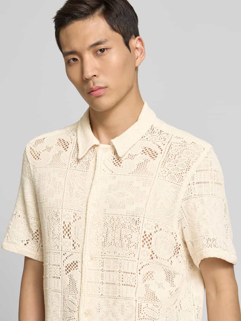 Les Deux Regular fit vrijetijdsoverhemd met broderie anglaise model 'Hector'