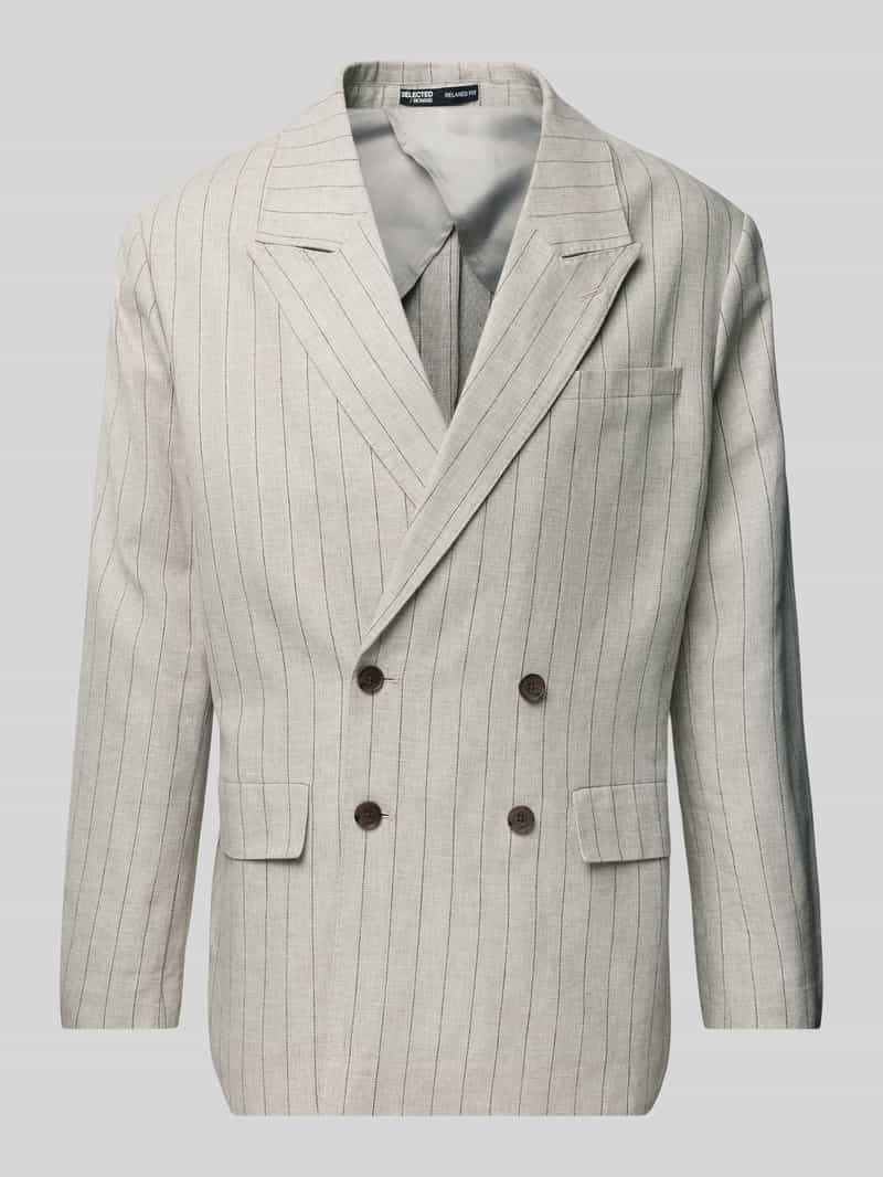 Selected Homme Linnen colbert met paspelzak op de borst