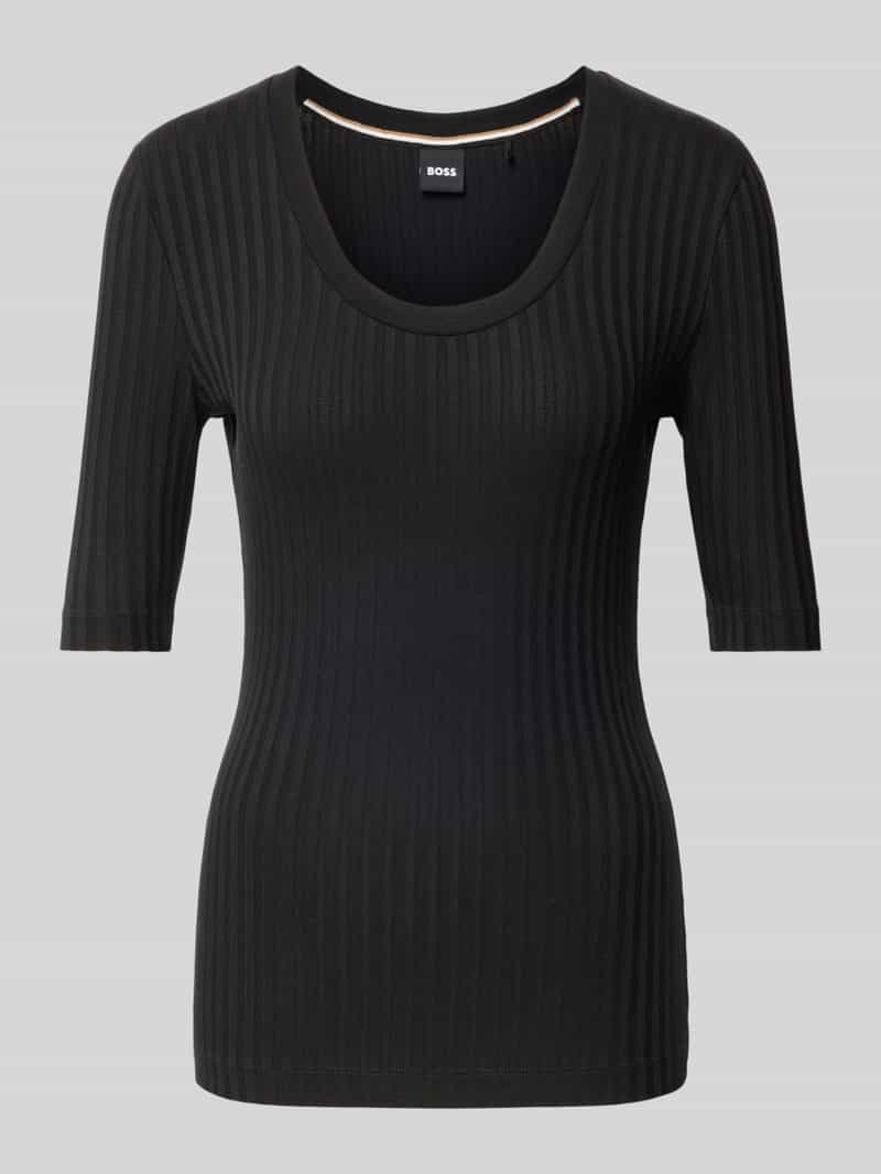 Boss T-shirt met geribde boothals