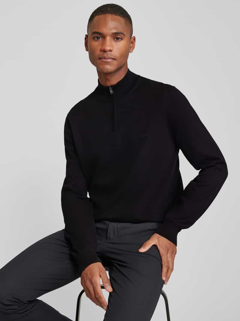 Boss Gebreide pullover met korte ritssluiting model 'Padro'