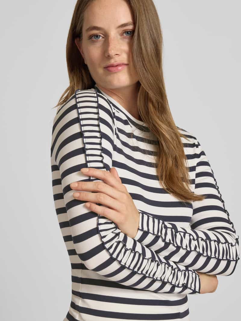 Marc Cain Shirt met lange mouwen en geribde ronde hals